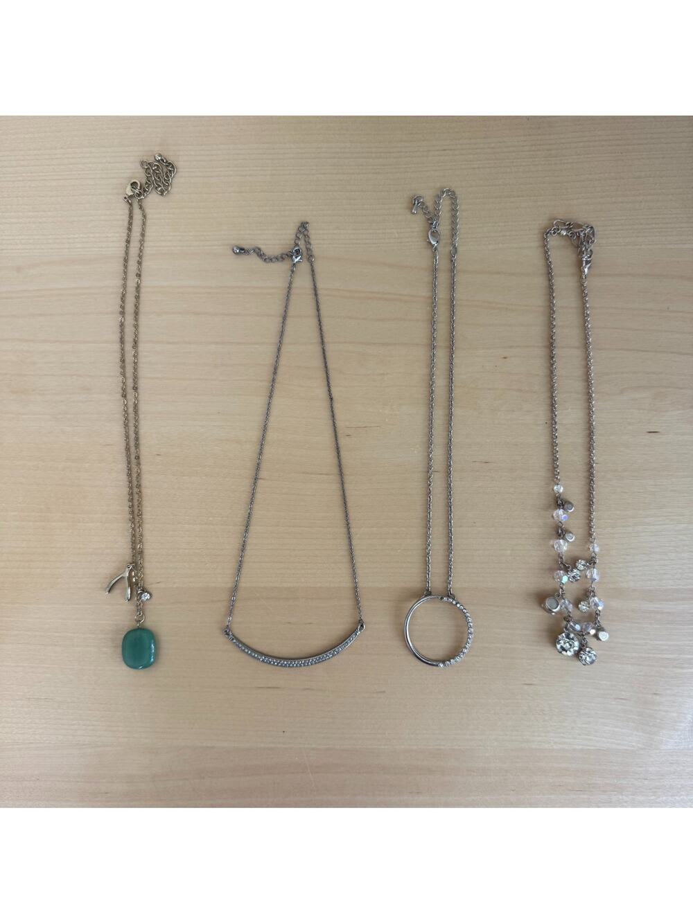 Lot of 4 Dainty Costume Necklaces Crystal Stone Bar Circle Pendant Ready to Wear